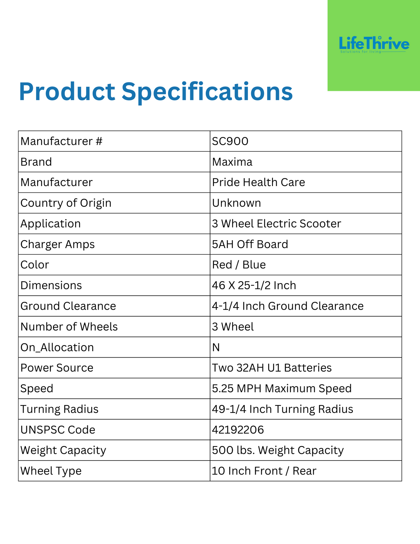 Three Wheel Electric Scooter Maxima 500 lbs. Weight Capacity