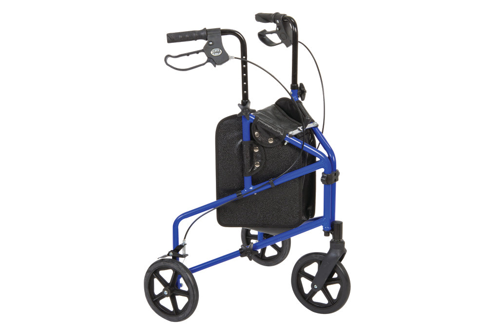 blue three wheel rollator