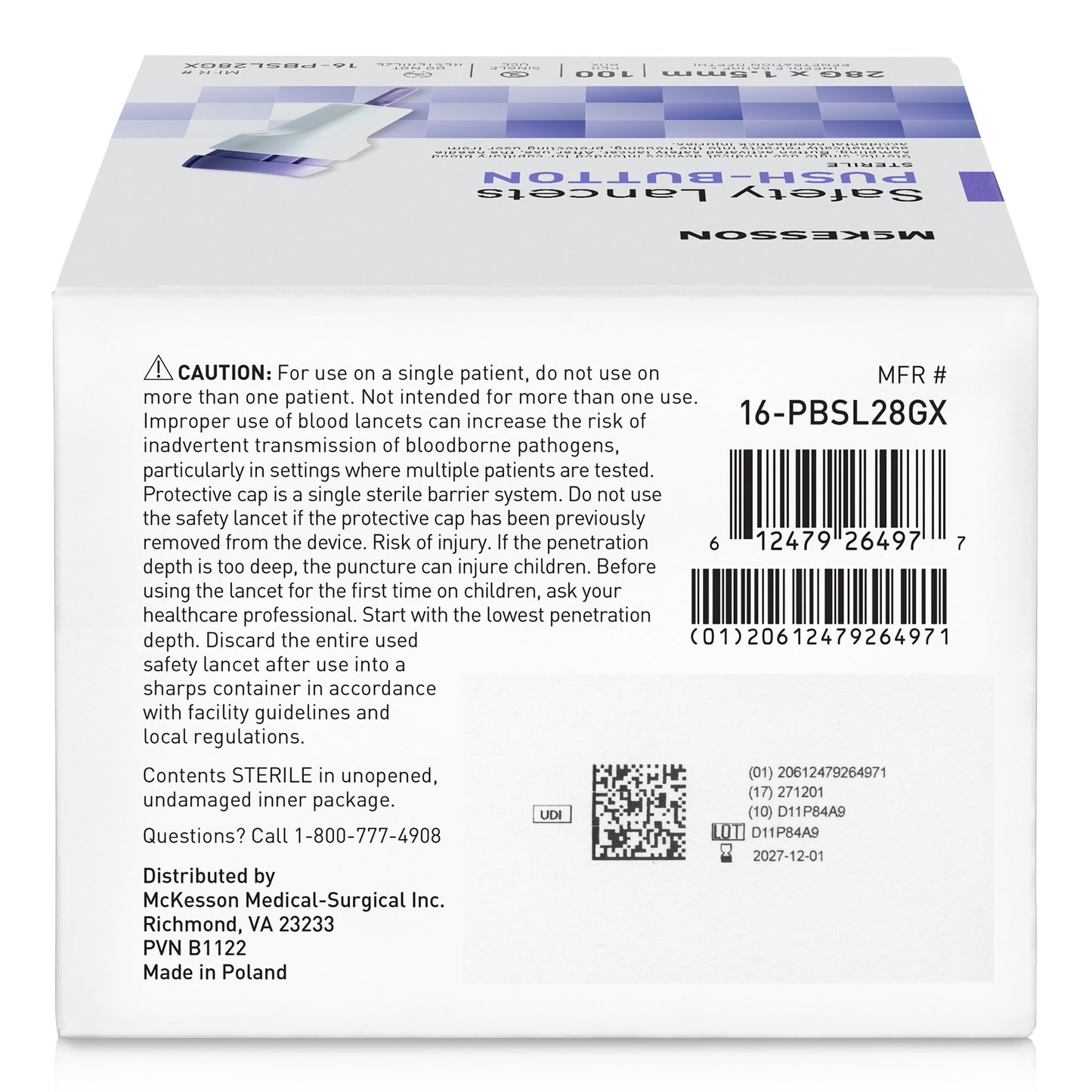 McKesson® 28G Safety Lancets – Push Button, Retractable (Sterile)