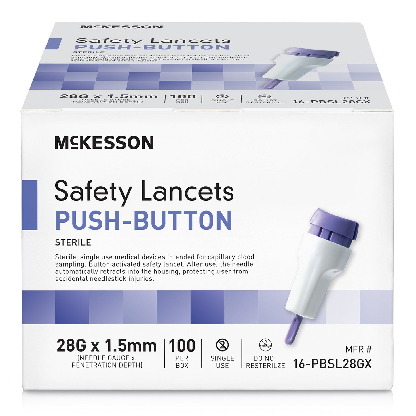 McKesson® 28G Safety Lancets – Push Button, Retractable (Sterile)