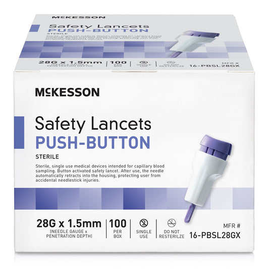 McKesson® 28G Safety Lancets – Push Button, Retractable (Sterile)