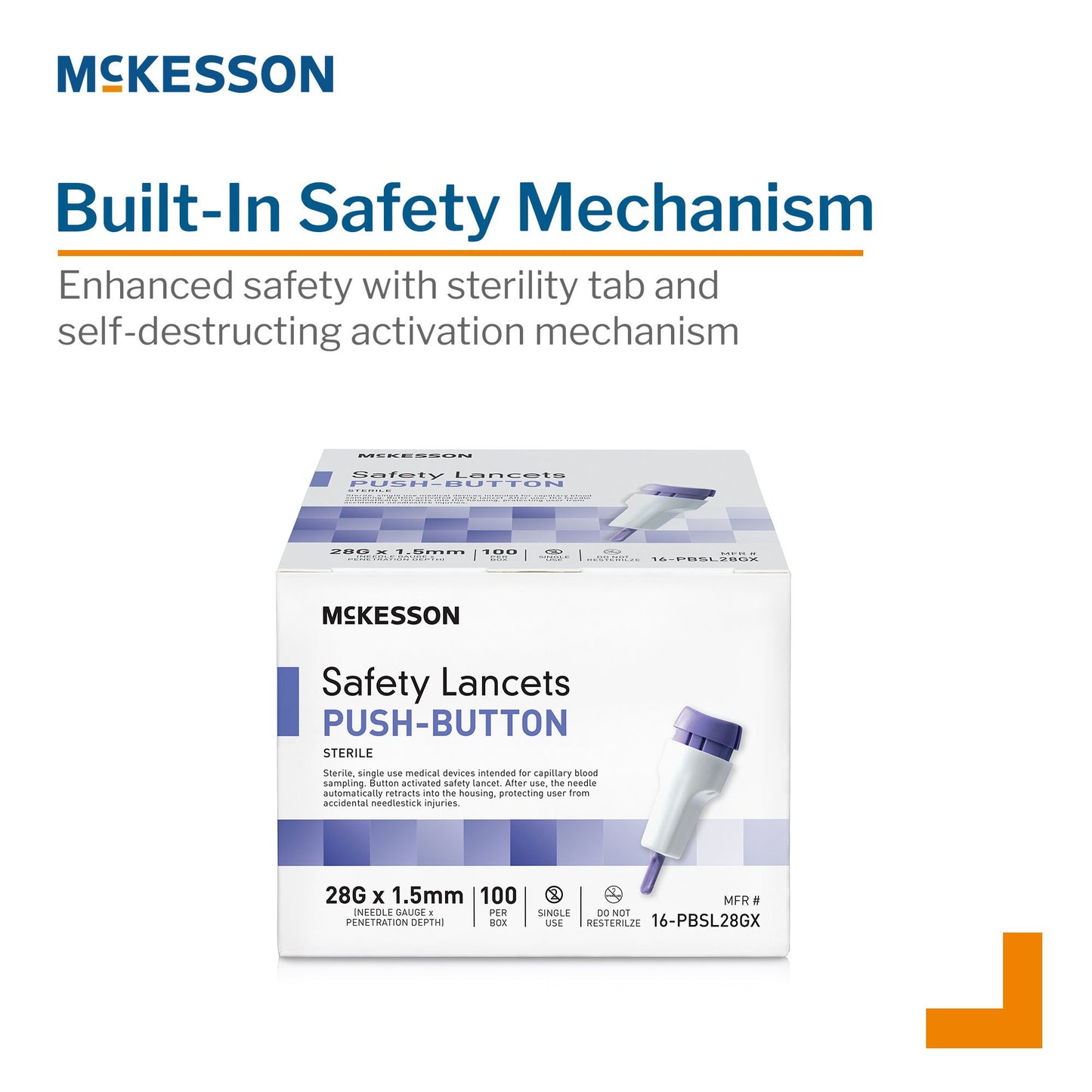 McKesson® 28G Safety Lancets – Push Button, Retractable (Sterile)