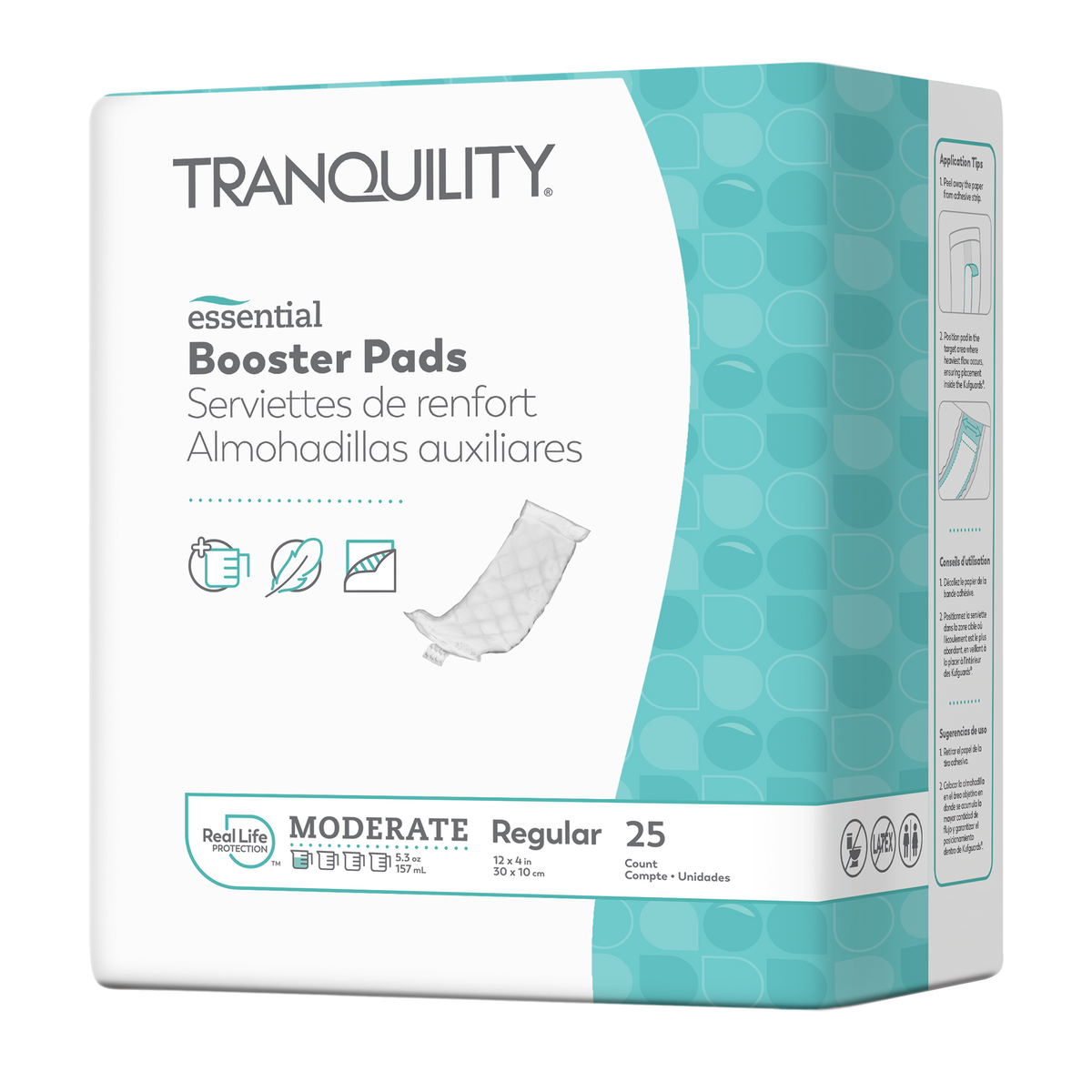 Tranquility Essential Moderate flow-through booster pads for disposable incontinence products