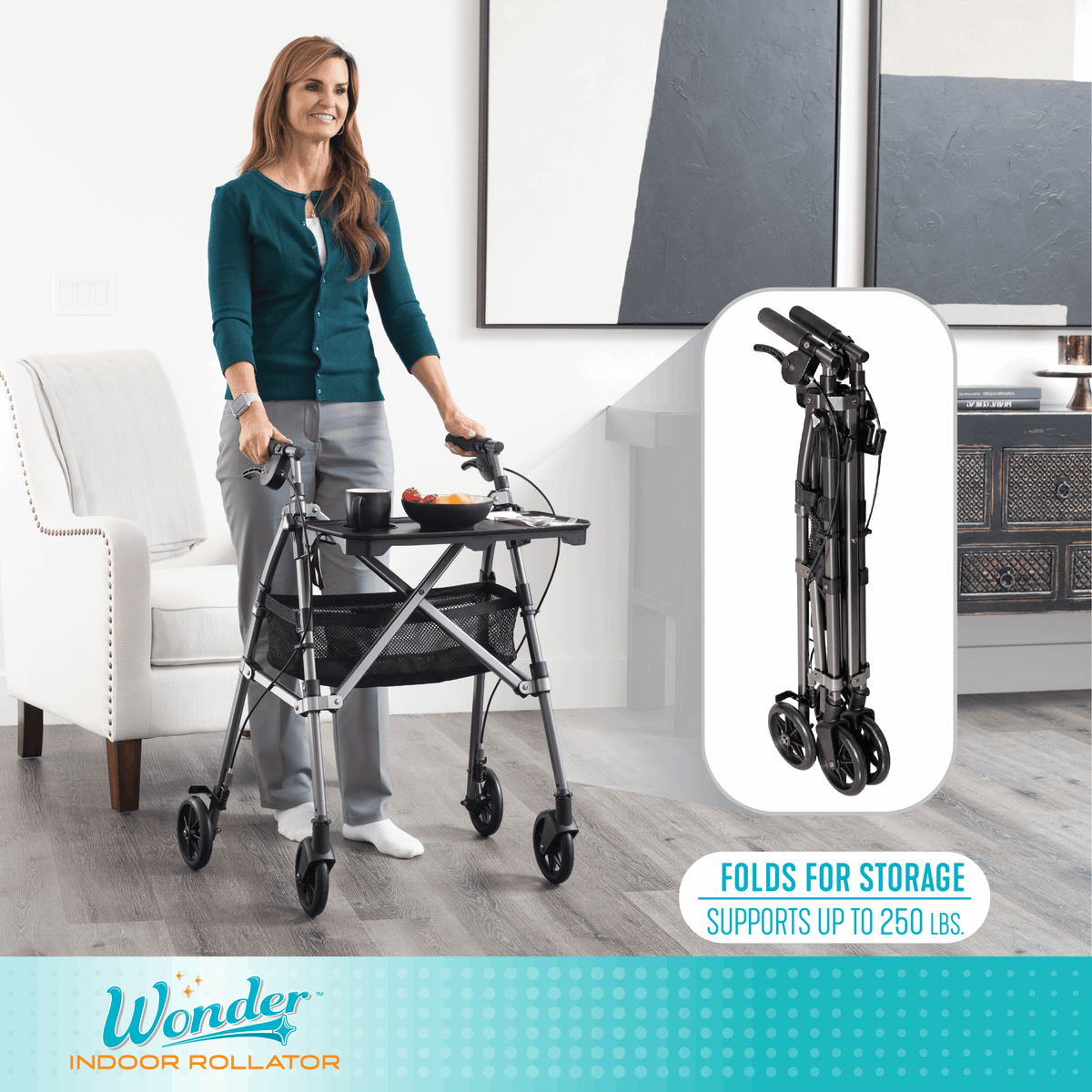 Stander Wonder Indoor Rollator with Tray product image