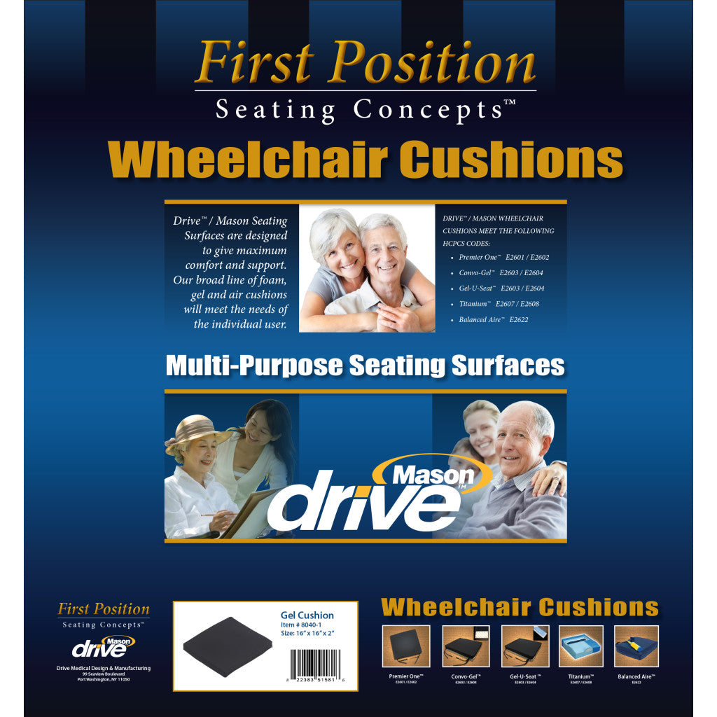 Drive Medical Gel-U-Seat Lite 2" Gel/Foam Wheelchair Cushion – 18" x 16"