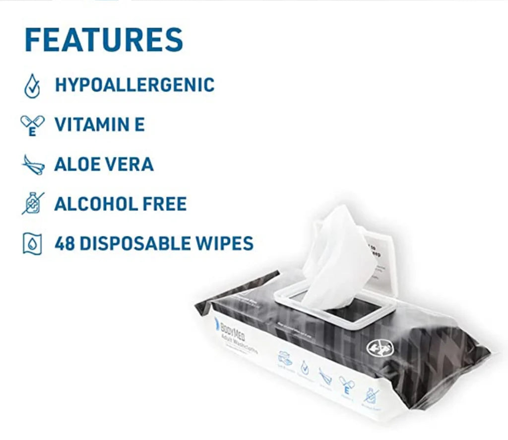 BodyMed® Adult Incontinence Washcloths – Soft, Gentle Cleansing Wipes (48 Count)