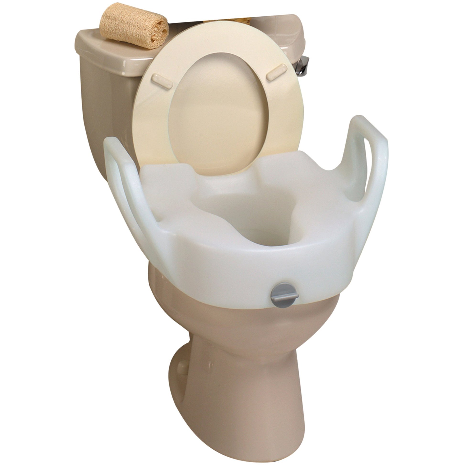 Raised Toilet Seat with Arms Lock-On™ 11-1/2 Inch Height White 300 lbs. Weight Capacity
